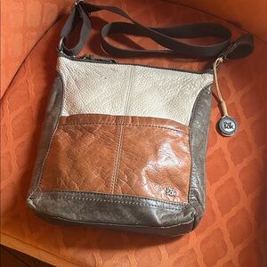Vintage Sak Tan and Gray Leather Messenger Bag